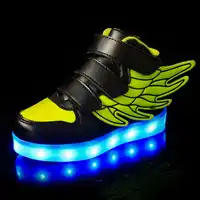 BABAYA Fashion Wings USB Charge Children Glowing Shoes Girls Led Light Shoes Boys Leather Sneakers Skateboard Shoes 1199