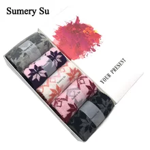 5 пар/партия, шерстяные носки для женщин, зимние теплые кашемировые носки с рисунком кленовых листьев, для девушек, 5 цветов, рождественский подарок