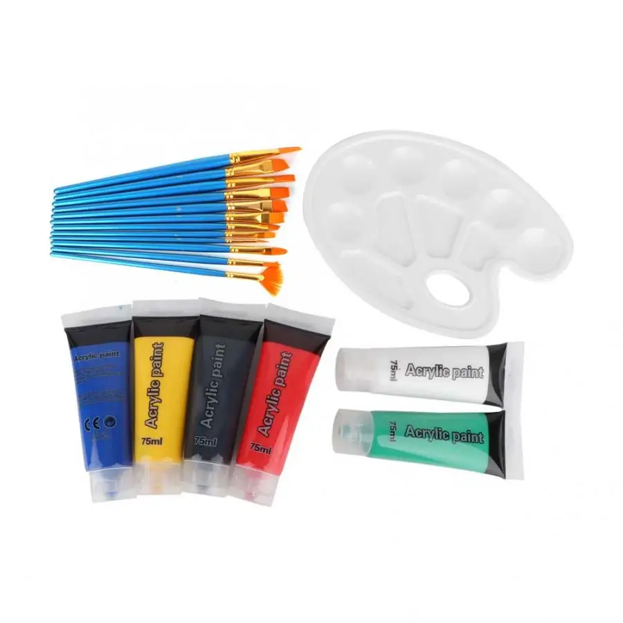 

Acrylic Paints Watercolor Drawing 12 Pen 6 Bottle 75ml Acrylic Pigment And 2 Brush Painting Kit