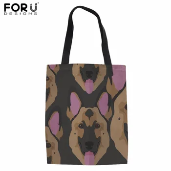 

FORUDESIGNS Women Cloth Bag German Shepherd Print Canvas Shopping Bag for Teenager Girls Fashion Cotton Eco Bag Fabric Sacola