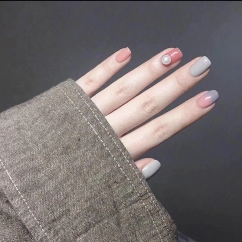 

24pcs Fake Nails Air Bean Color Artificial French Multiple Colors Pointed Bridal False Nails Self-sticking Tips Sticker