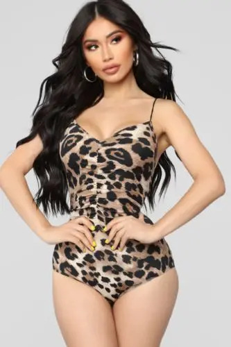 

UK Women Sexy Leopard Bodysuit Sleeveless V Neck Stretch Leotard Jumpsuit Top