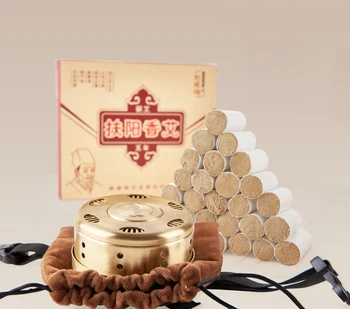 

Thick copper moxibustion box portable Thermostat moxa box smokeless 35:1 handmade pure moxa rollers 56pcs free shipping