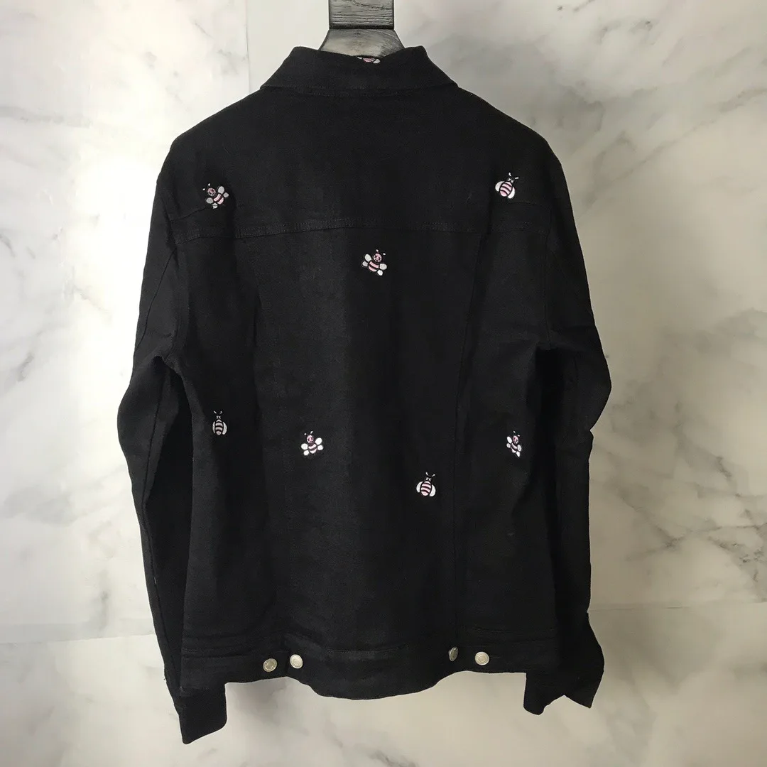 Best Version Bees Embroidery Women Men Deinim Jacket Hiphop Streetwear Men Denim Jeans Jacket