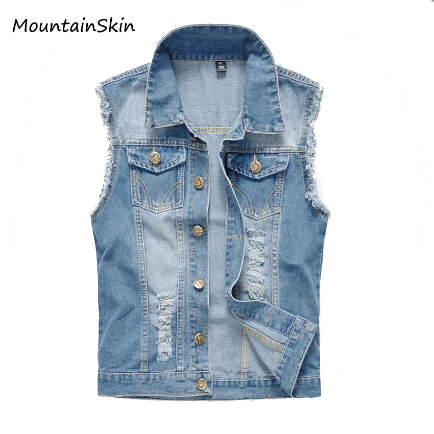 

2017 New Vintage Design Men's Denim Vest Male Slim Fit Sleeveless Jackets Men Brand Hole Jeans Waistcoat Plus Size S-6XL,LA035