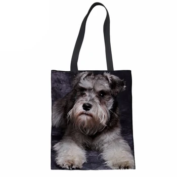 

Women Shopping Bags Schnauzer Printed Custom Reusable Handbag Ladies Shoulder Cloth Pouch Foldable Grocery Bulk Organizer