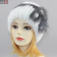 Настоящий мех кролика, вязаная шапка, женская теплая, натуральная шапка из кроличьего меха Рекс, Женский Настоящий мех кролика, шапочки, s