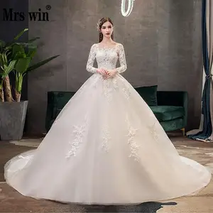 Mrs Win Full Sleeve Wedding Dresses Lace New Luxury Muslim Ball Gown Wedding Dress Custom Made