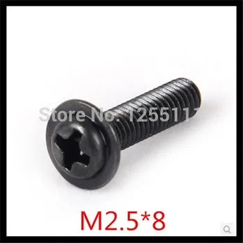 

1000pcs/lot M2.5*8 Steel With black phillips round head Miniature screw with washer Computer screw