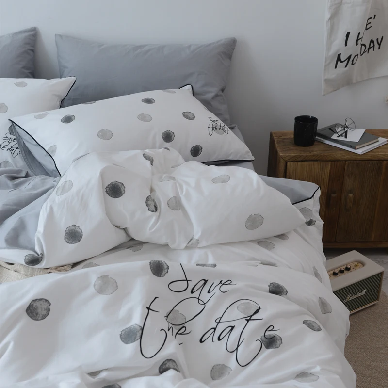 

Ins black white cold style cotton embroidery 4pcs sets Nordic simple life bedding home textiles twin queen king size bedding set