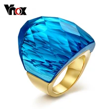 Vnox grandes anillos de piedra de cristal grande para las mujeres chapado en oro de acero inoxidable de metal femenina caja de regalo libre