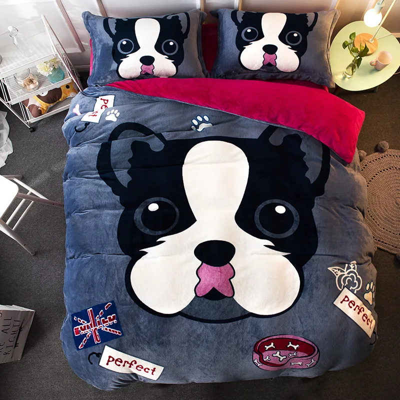

Pink Blue Thicken Fleece Bedding Set Dog Bear Cartoon Duvet Cover Set Bed Sheet +Duvet Cover +Pillowcase Animal Print Bed Linens