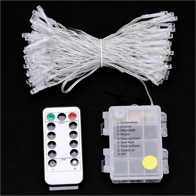 10M Battery LED String Light 8 Functions With Remote Control 100 LEDs