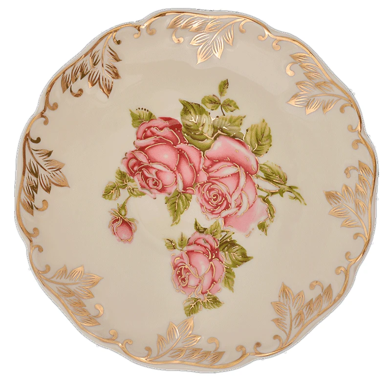 

European Style Porcelain Saucer for Cup Cake plate Pastry Fruit Tray Ceramic Tableware For Steak Dinner Decoration
