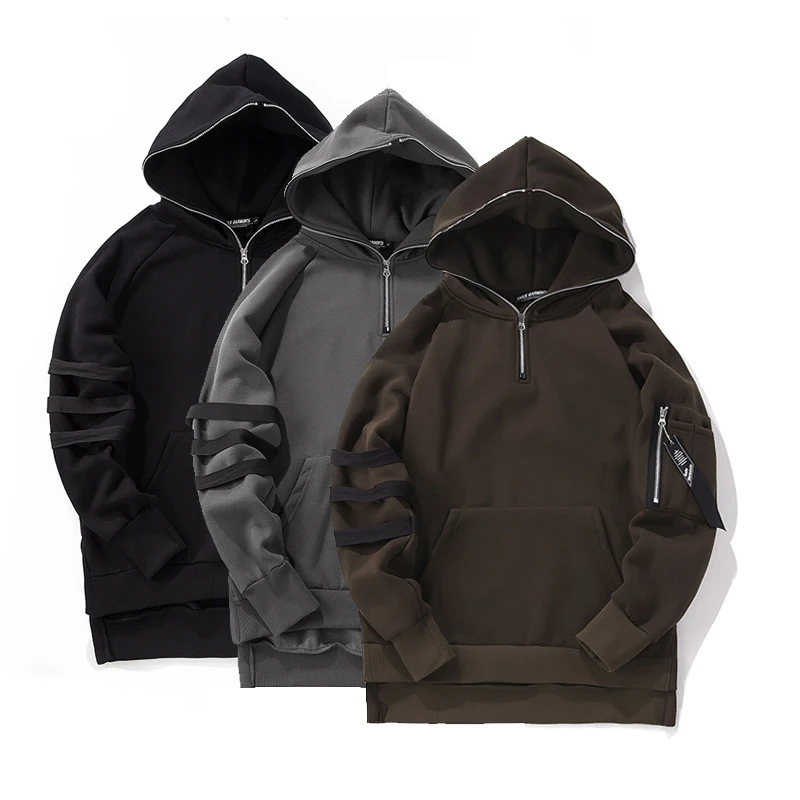 Man's Hoodies Cotton Sweatshirts Casual Hip Hop Streetwear Pure Color Warm Hoodie Men Cool Hoody