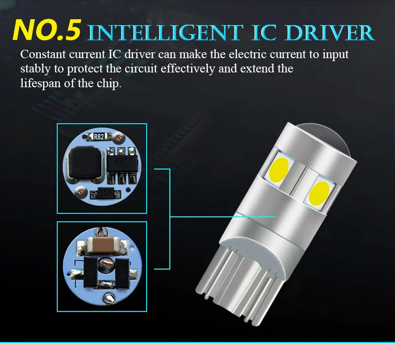 NAO 6x W5W светодиодный светильник t10 светодиодный авто свет супер яркий 1,6 Вт 3030 SMD 194 168 12 в 6000 К белый Янтарный красный освещение для чтения в машине