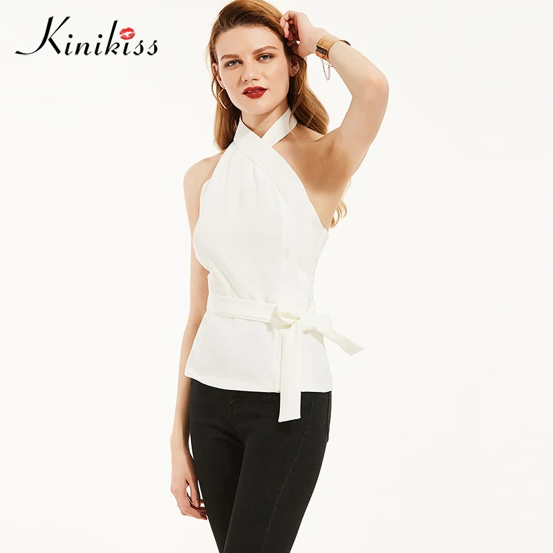 Kinikiss female blouse white backless sleeveless shirt spring 2017 black lace up zippers summer women tops fashion girls blouse white-cotton-lace-top : image Kinikiss female blouse white backless sleeveless shirt spring 2017 black lace up zippers summer women tops fashion girls blouse white-cotton-lace-top