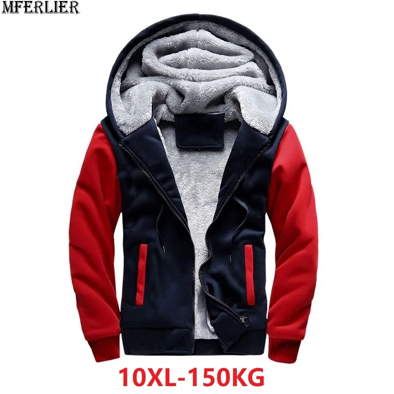 

men parkas jackets coat Sweatshirts hooded hoodies thick warm fleece large size big 5XL 8XL 9XL 10XL winter warm Sweatshirts red
