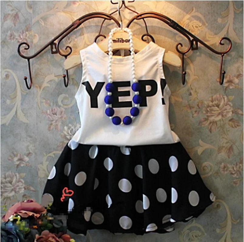 

Girl suit wave dot new girl short dress factory wholesale new girl clothes boutique kids clothing