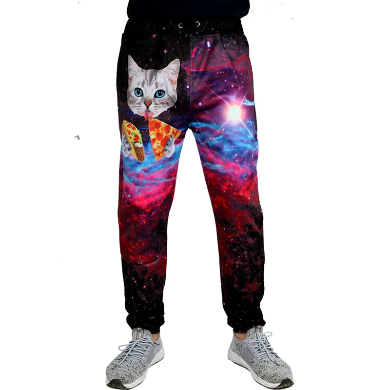 الخريف ركض الرجال السراويل غالاكسي البيتزا القط مضحك 3D المطبوعة السراويل عارضة Sweatpants السراويل الترنك للجنسين الرياضية دروبشيب