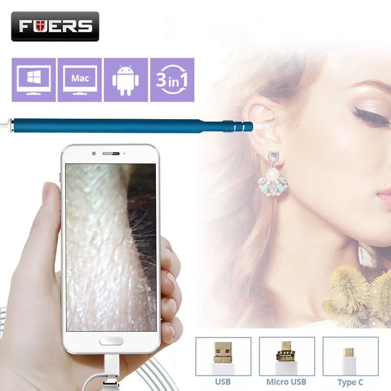 

Fuers Otoscope Camera 720P Endoscope HD Visual Ear Spoon EarPick Ear Cleaner Camera OTG Android Cleaning Endoscope Borescope