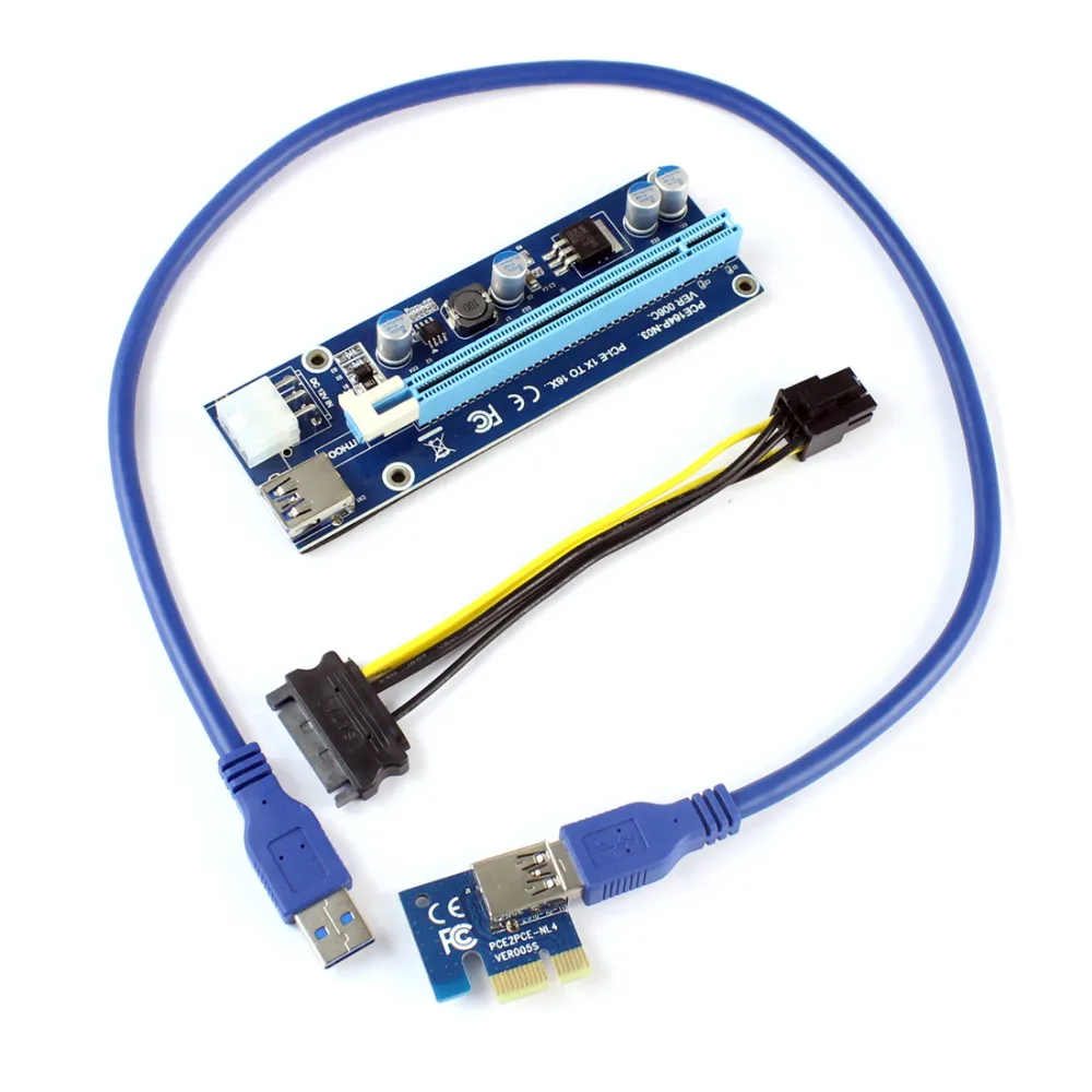 PCI-E Express 1x 4x 8x 16x Extender Riser Card Adapter USB 3.0 SATA 15Pin Male to 6Pin Power Cable for BTC Bitcoin Mining Device