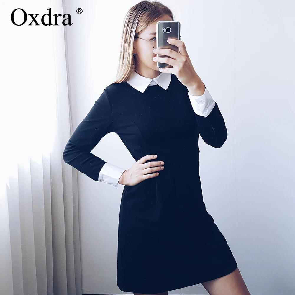 Oxdra Весна осень зима Для женщин Элегантный молнии платья Тонкий длинный рукав