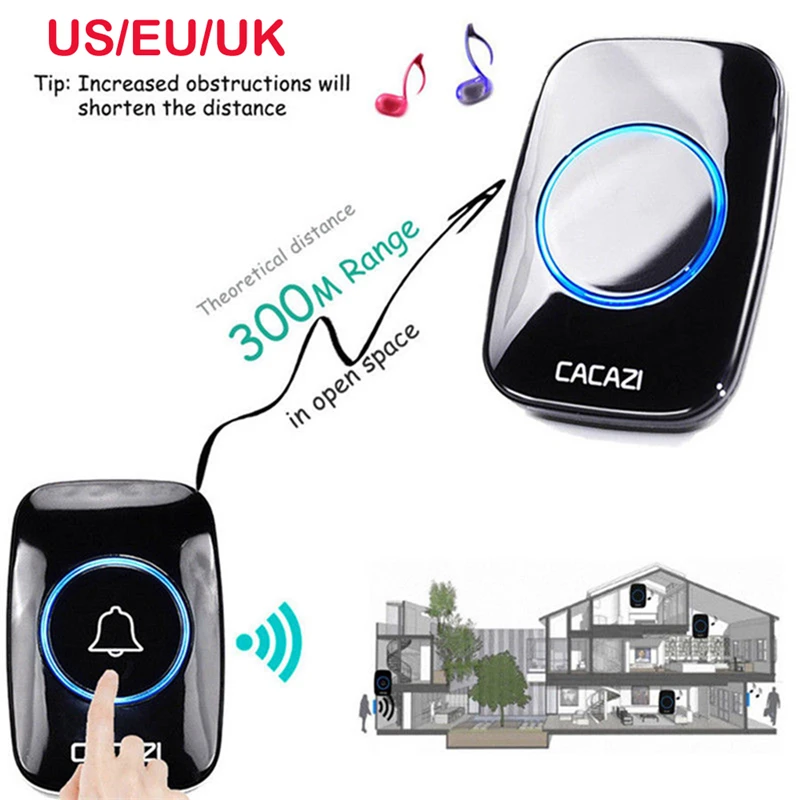 Wireless Door Bell Waterproof Home Wireless Doorbell Smart LED Light Calling Bell 2 Receiver and 1 Transmitter Ringtones 38 pcs Wireless Door Bell Waterproof Home Wireless Doorbell Smart LED Light Calling Bell 2 Receiver and 1 Transmitter Ringtones 38 pcs