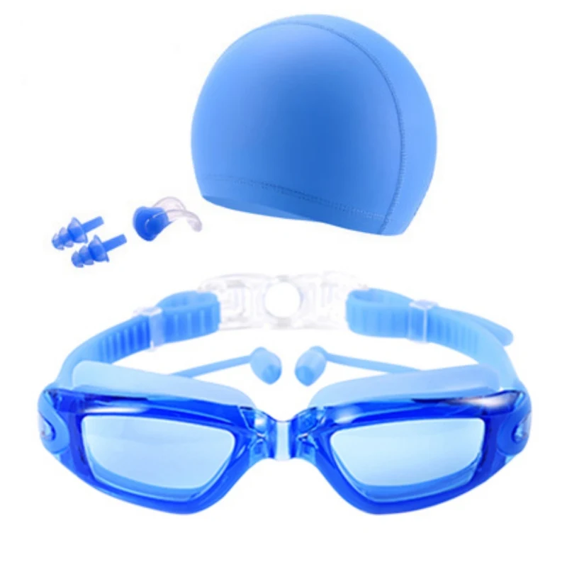 Набор очков для плавания для мужчин высокой четкости водонепроницаемые противотуманные очки в большой оправе линзы очки с шапочка для бассейна ушной заглушкой зажим для носа