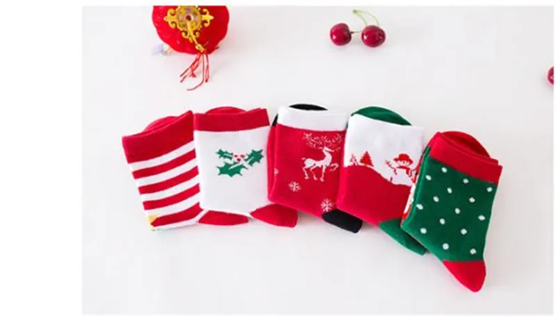 Носки для младенцев, 5 пар, 5 цветов, Осень-зима, детские носки-трубы с рисунком Санта Клауса, рождественские подарки, детские носки