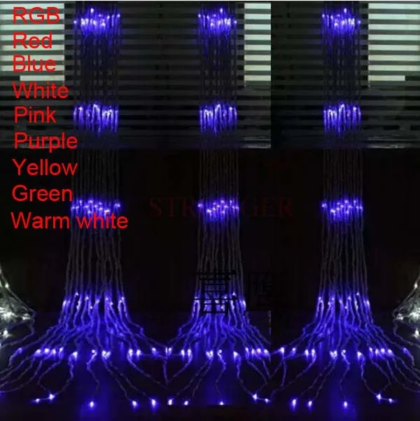 Разноцветный(3 м x 3 м) Рождество фон свадебного торжества праздничное проточной водой Водопад поток воды светодиодная гирлянда-штора строка 336 лампы