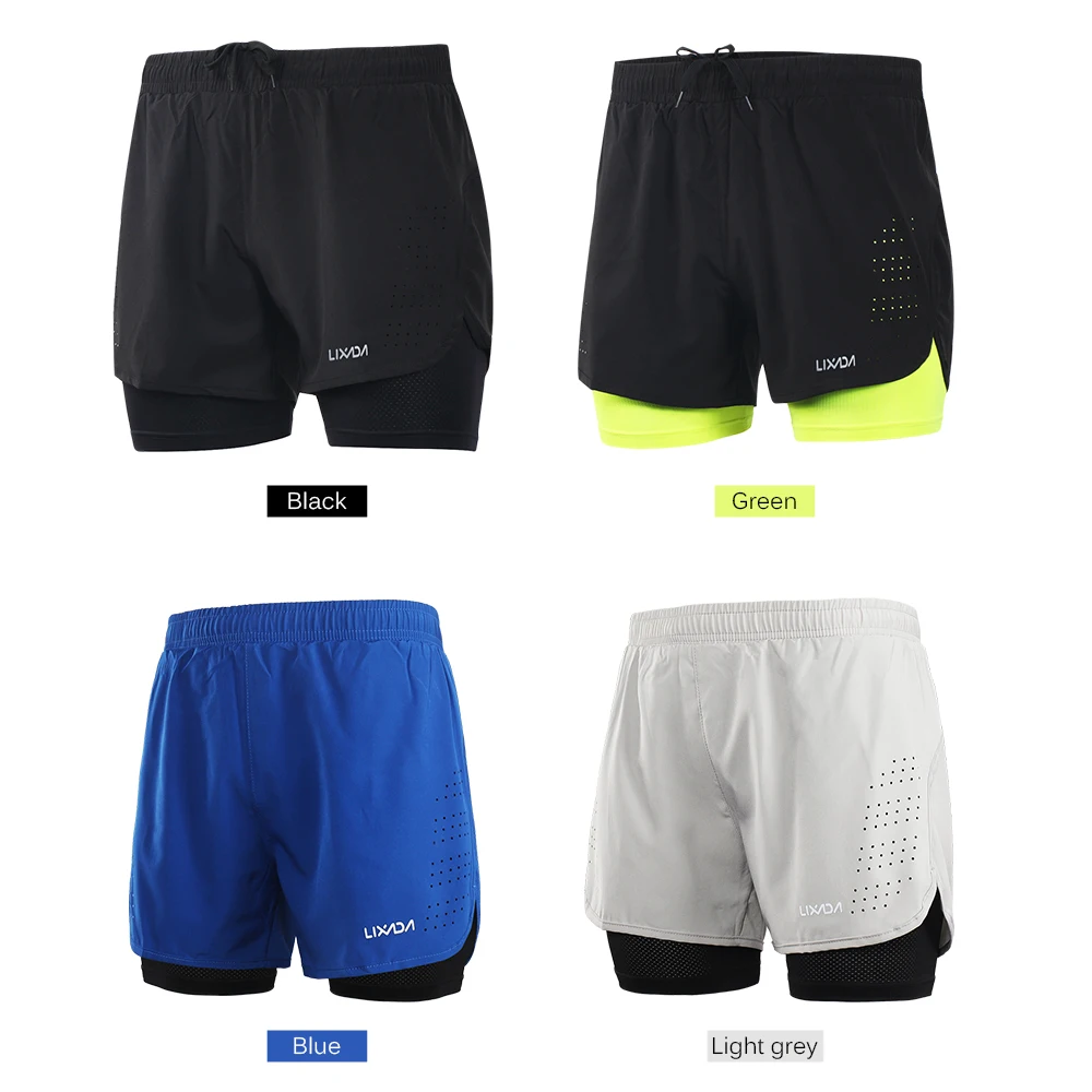 Lixada мужские шорты 2 в 1 для бега, спортивные шорты, быстросохнущие шорты для тренировок, пробежек, велосипедных шорт с удлиненной подкладкой для мужчин