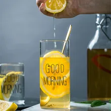 Ins, 240 мл, 400 мл, чашка для воды, прозрачная квадратная стеклянная чашка для завтрака, сока, молока, домашние простые чашки для чая со словами