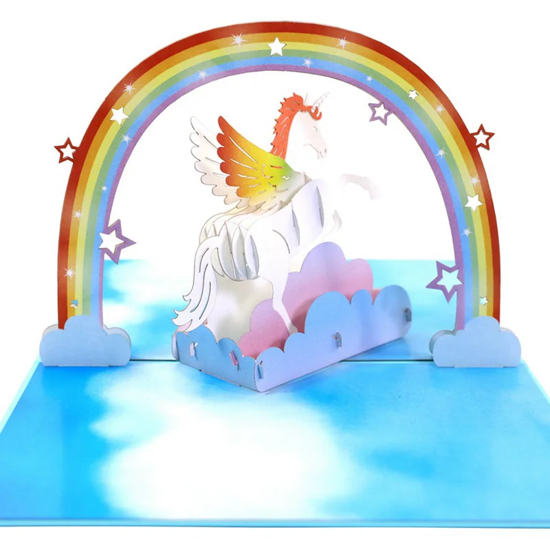  1Pcs Kraft Paper 13*18cm Blank Envelope Nice Gift Kid Invitation Cards Greeting Card 3D Unicorn Las - 33033596904