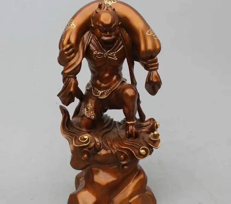 8"China Tibet Buddhism Scarce Royal Pure Bronze Gild Cloth Bag Buddha