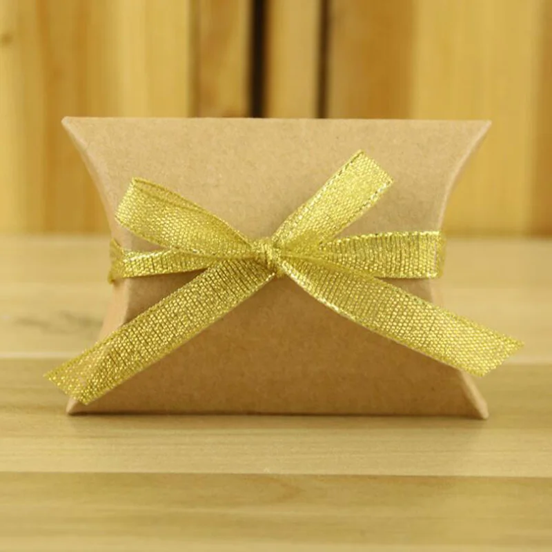 50 шт милые крафт-бумажные подушки для подарка коробки для конфет для свадебной вечеринки - Цвет: Brown ribbon 1