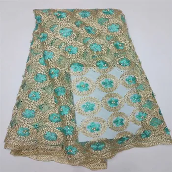 

Exclusive Plain Gold embroidery French lace African mesh tulle lace fabric with with stones beads high quality 5 yards/PC F341-1