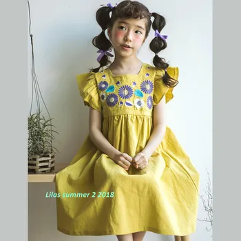 

Fashion Embroidery Flower Girls Dress New 2018 Summer Style Flying Sleeves Children Princess Clothing Kids Party Clothes Dress