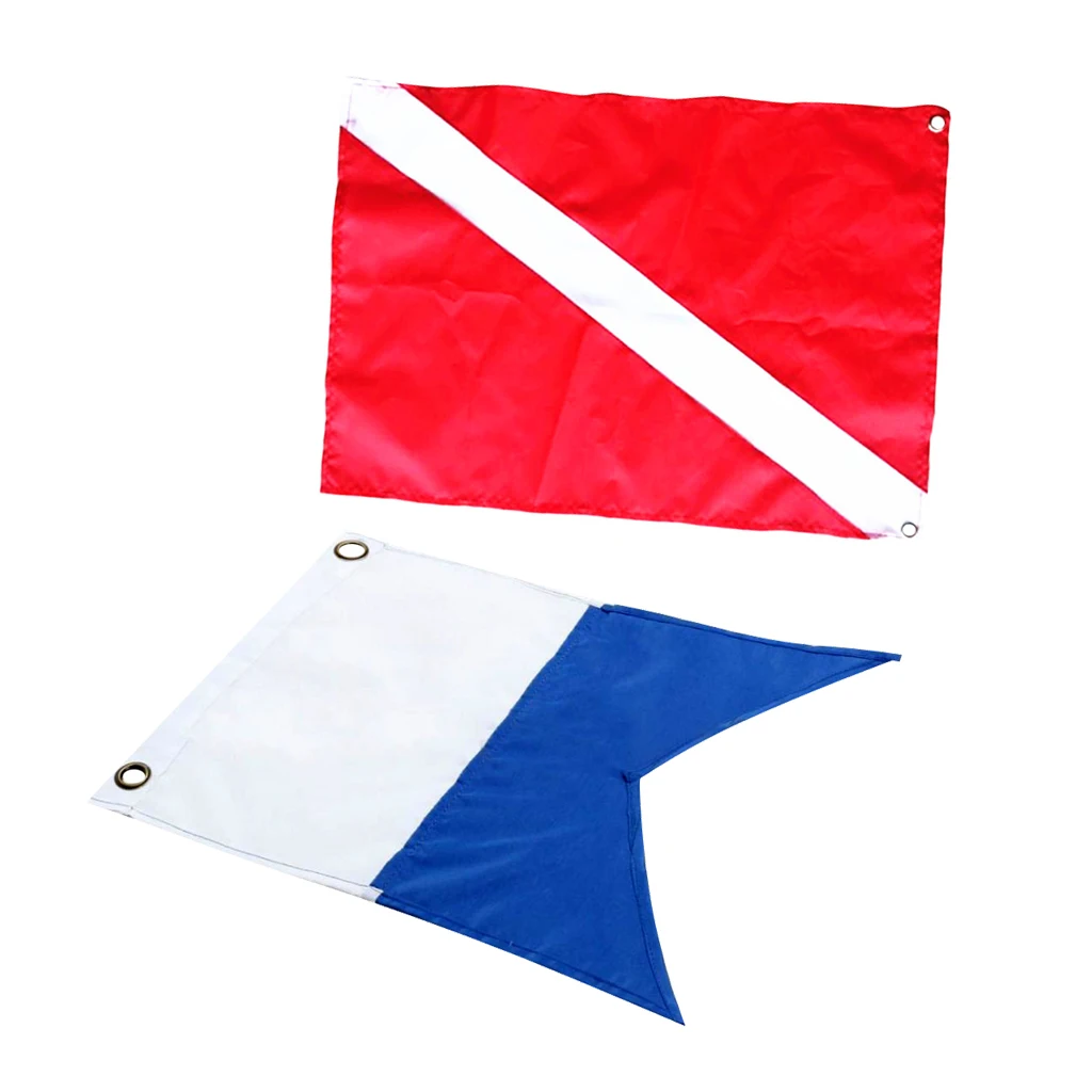 2pcs Red Blue Diver Down Boat Flag Scuba Diving International Sign 60x70cm for Snorkeling Swimming