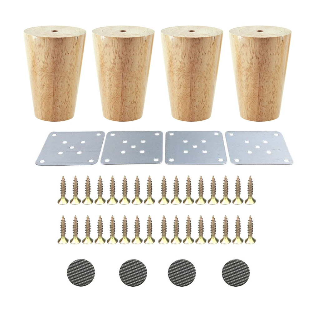 4 PCS البلوط الخشب الصلبة أرجل قطع الأثاث Carbinet أريكة الجدول السرير قدم الخزائن مع الحديد لوحات مسامير جوانات