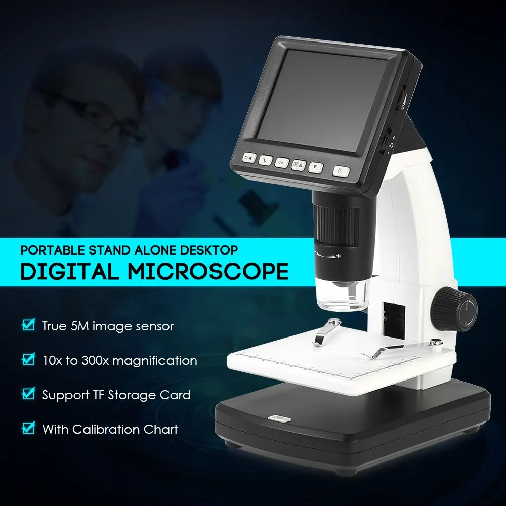 

3.5"Digital endoscope Stand Alone Desktop Microscope 10-300X up -1200x Magnification 5M Resolution and Measurement Storage Card