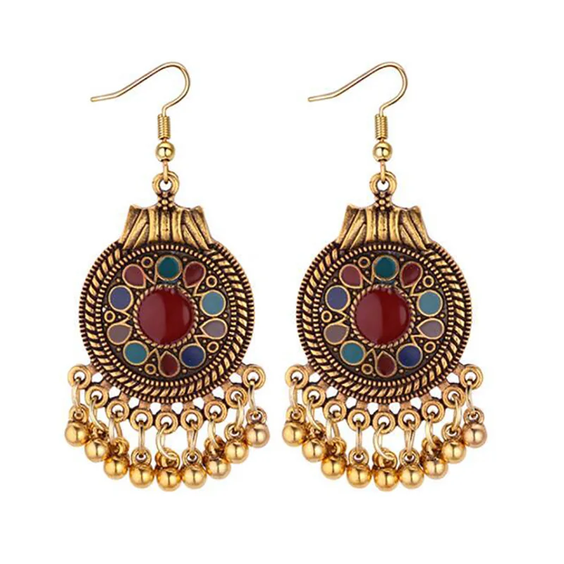 

Bohemia Vintage Enamel Flower Beads Tassel Drop Earrings For Women Ethnic Hollow Metal Geometric Earring Brincos Jewelry 3E251