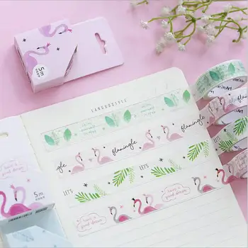 

4 Pcs/lot 15mm wide Cartoon Pink Flamingo Washi Tape Adhesive Paper Tape School Office Supplies Decorative Tape Sticker