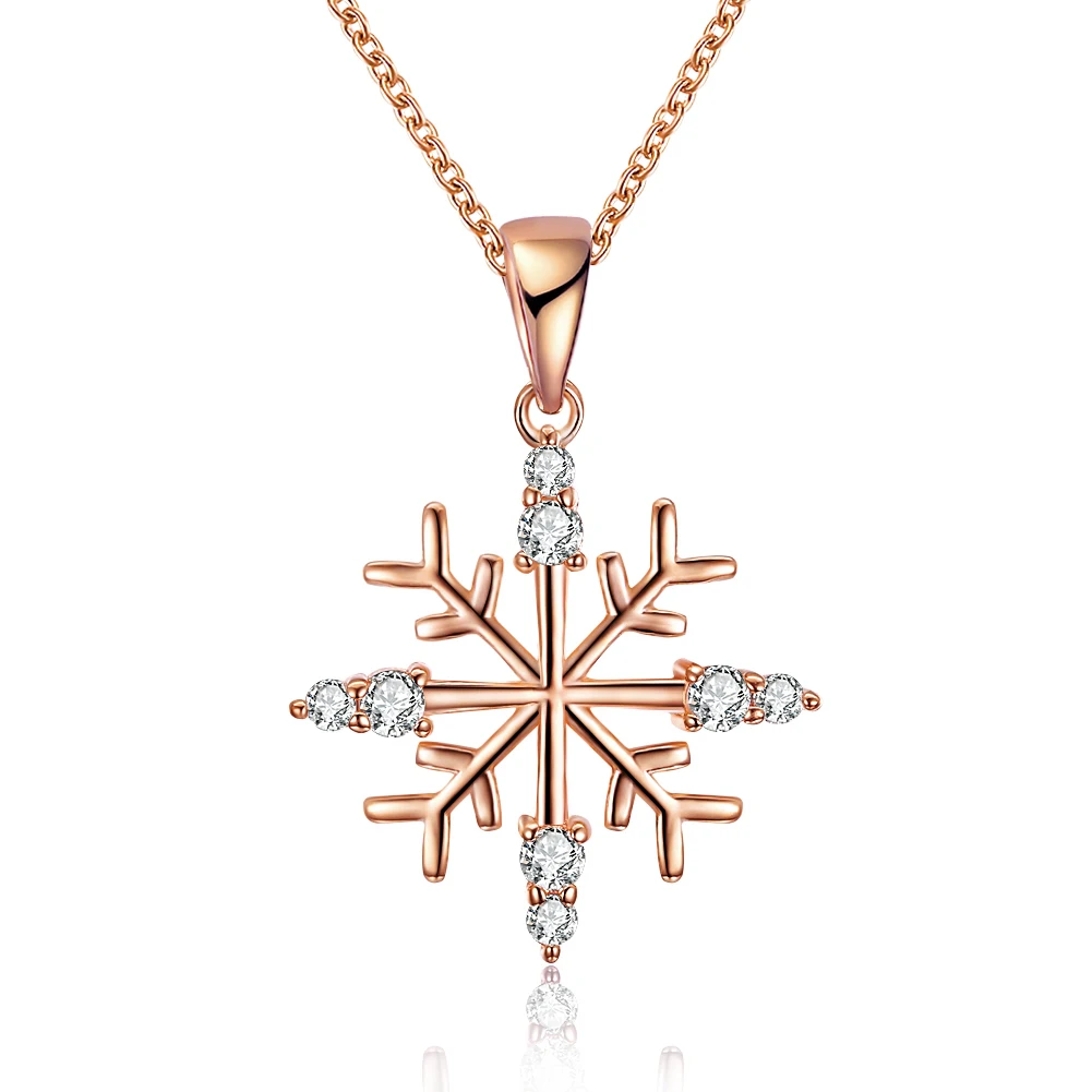 Rose Gold Crystal Snowflake Pendant Necklace Valentine`s Day Gift for Girls Women