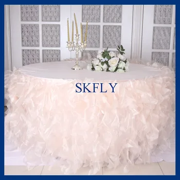 

CL010D wedding elegant 5ft round 60 inch round light peach or light blush pink organza curly willow table cloth with top