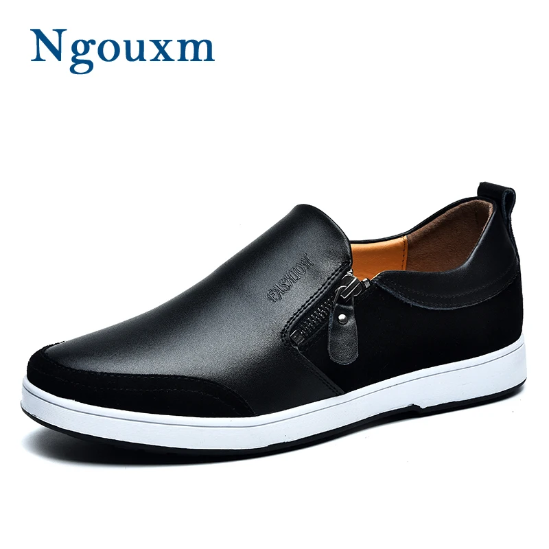 

Ngouxm Height Increasing Loafers Men Spring Autumn Fashion Leather Men's Casual Shoes Breathable Slip On Zip Man Flat Loafers
