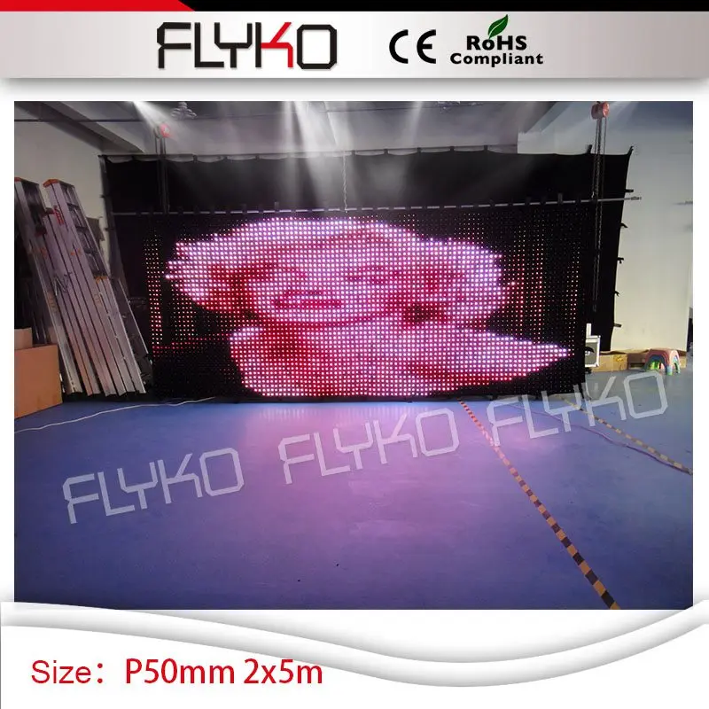 

Free shipping night club P5 vision led backdrop video display curtain 7ft*17ft PC controller for DJ stage indoor decoratioin