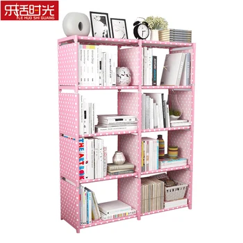 

Double Row 10 Grid Simple Bookshelf Nonwoven Fabric Home Sundries Storage Cabinet Bookcase Kids Book Shelf for Home Decoration