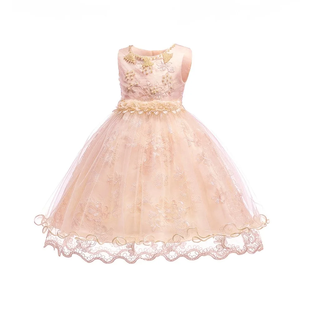 Neonatal Baby Girl Dress for baptism 3-24M Baby Girls Dresses Vestido pearl flower sleeveless birthday tutu princess dress