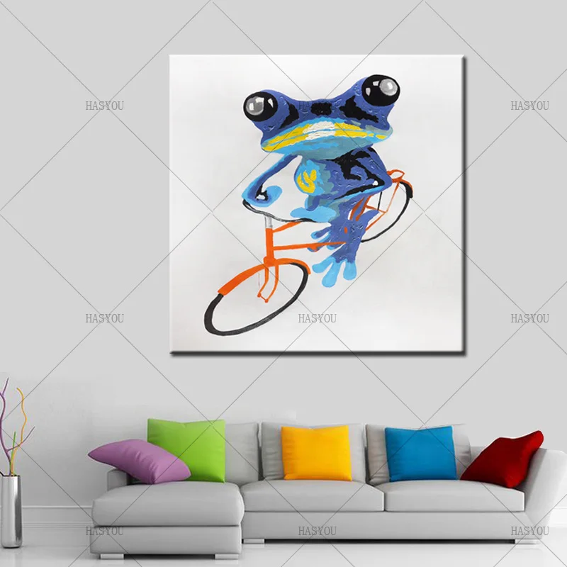 New-Design-Colorful-Frog-with-Bike-Funny-Hand-Painted-Acrylic-Animal-Oil-Paintings-on-Canvas-Wall (2)